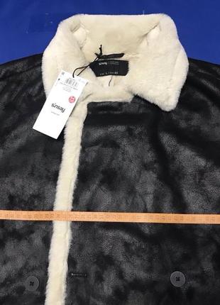 Нова жіноча еко дублянка чорна довга еко хутро пальто дублянка чорного кольору з білим...