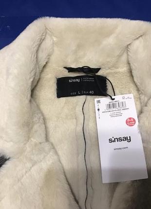 Нова жіноча еко дублянка чорна довга еко хутро пальто дублянка чорного кольору з білим...