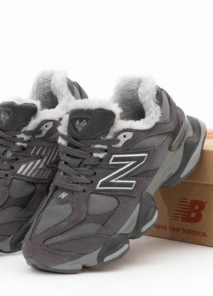 Зимние мужские кроссовки new balance 9060 grey white (мех) 40-41-42-43-44-45