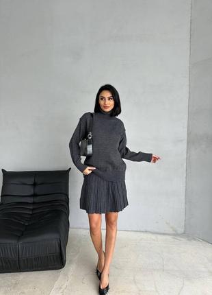 Вязаный костюм свитер оверсайз и стильная юбочка💕