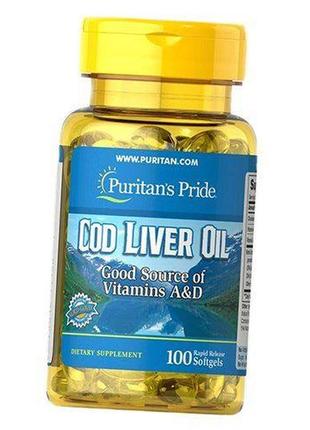 Масло печени трески, cod liver oil 415, puritan's pride 100гелкапс (67367023)