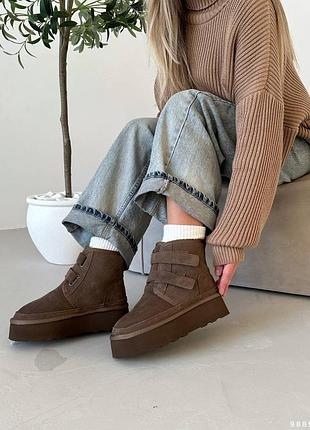 Уггі жіночі на липучках, натуральна замша, всередині натуральне хутро