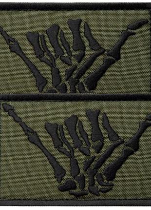 Набор шевронов 2 шт с липучкой скелет рука, hand shaka 5х8 см хаки, вышитый патч шеврон, нашивка, липучка