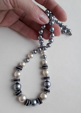 Серое жемчужное колье, бусы, винтаж.