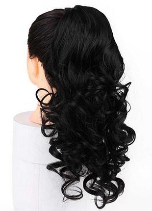 Перука хвіст чорний. волосся шиньйон хвилястий. накладний хвіст із затискачами. шиньйон для брюнеток 51 см|топ ціна|