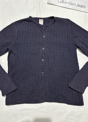 Gymboree жіночий темно-синій укорочений кардиган, бавовняна кофта «в коси», теплий зимовий джемпер, розмір s/m