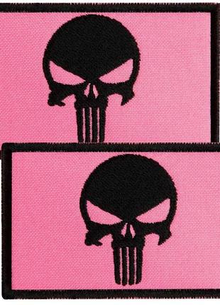 Набор шевронов 2 шт с липучкой череп карателя мотиватор punisher розовый 5х8 см вышитый патч нашивка шеврон