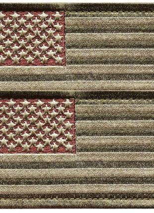 Набір шевронів 2 шт. з липучкою прапор сша, америки хакі, тактичний, мілітарі нашивка, вишитий патч 5х8 см