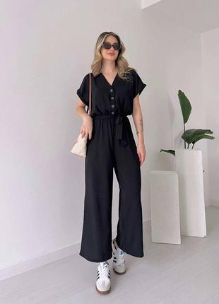 Фиолетовый синий хаки зелёный красный черный
комбинезон женский брючный палаццо летний с короткими рукавами брюки штаны блуза футболка