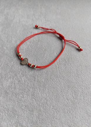 Браслет червона нитка срібне сердечко
