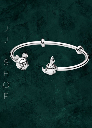 Серебряный бангл-браслет «микки и минные» пандора 597494