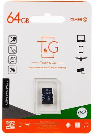 Карта памяти t&g microsdxc (uhs-3) 64 gb class 10 (без адаптера)
