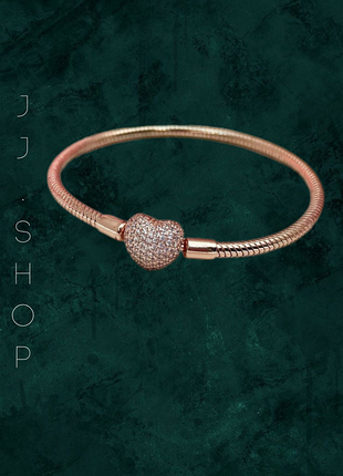 Срібний браслет «серце» rose пандора
