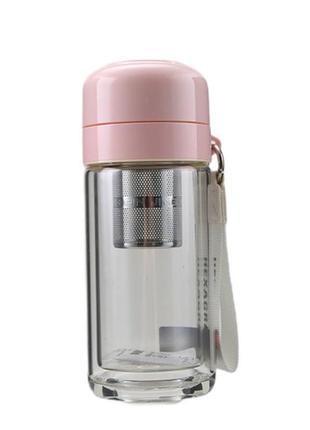 Качественный термос бутылка , с двойными стенками ( термос с заварником  ) стеклянный термос 240 мл