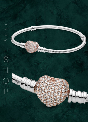Срібний браслет «серце» із застібкою в позолоті rose пандора 586292cz