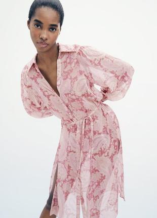 Шифонова легка рожева сукня туніка з розрізами zara3 фото