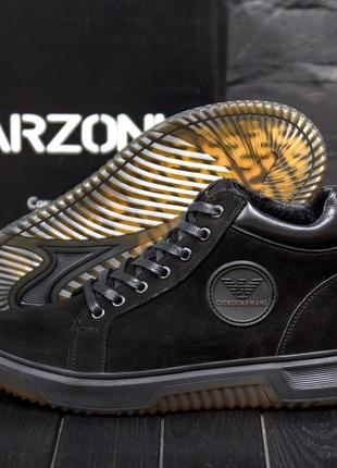 Мужские зимние кожаные ботинки TOP armani