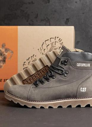 Чоловічі зимові шкіряні черевики cat expensive grey сірі