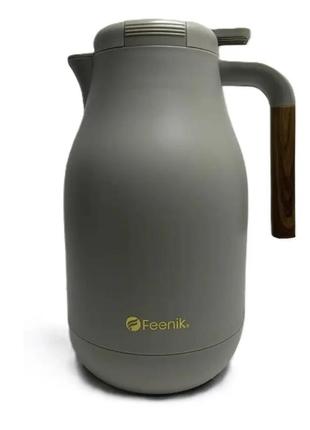 Термос кувшин feenik со стеклянной колбой на 2 л kd-200g термочайник для напитков серый