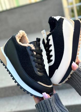 Стильні жіночі зимові кросівки натуральна шкіра жіночі, жіночі зимові кросівки чорні