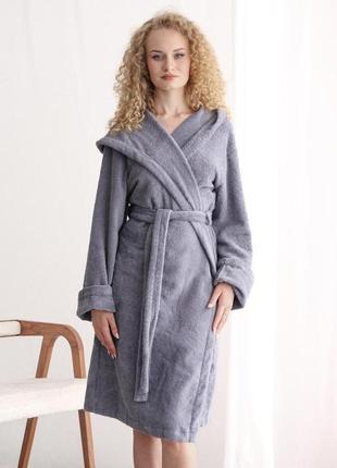 Жіночий махровий халат  з капюшоном «lelit»,махра,сірий,s-m та l-xl.
