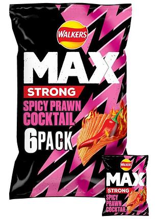 Чипсы walkers max strong spicy prawn cocktail 6s 162g