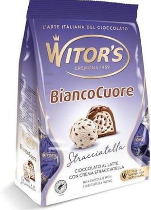 Шоколадні цукерки witor's bianco cuore stracciatella 200g