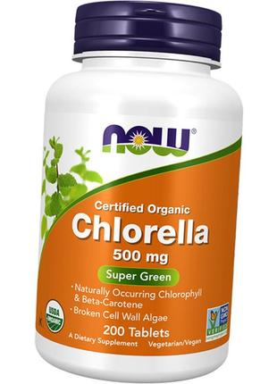 Сертифікована органічна хлорела, chlorella 500, now foods 200таб (71128080)