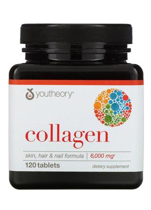 Колаген з вітаміном с youtheory collagen 6000 мг для шкіри волосся та нігтів 120 таблеток