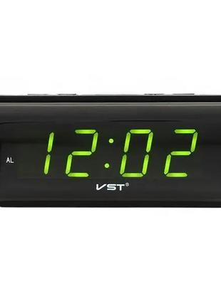 Электронные часы vst-738 цифровые настольные от сети и батареек с зелёными цифрами