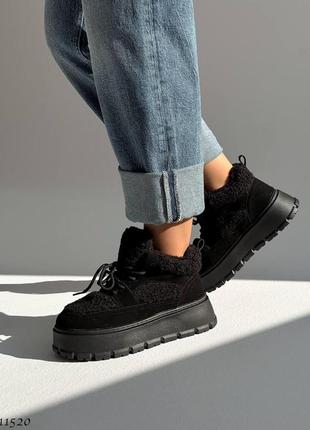 Женские зимние замшевые ботинки с мехом тедди