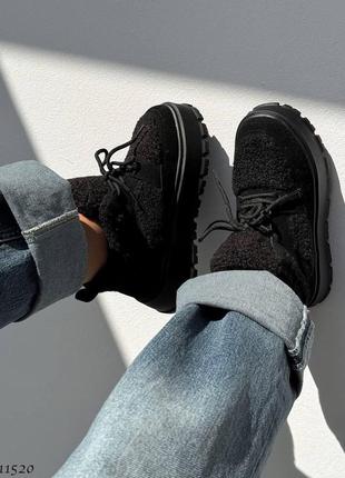 Женские зимние замшевые ботинки с мехом тедди