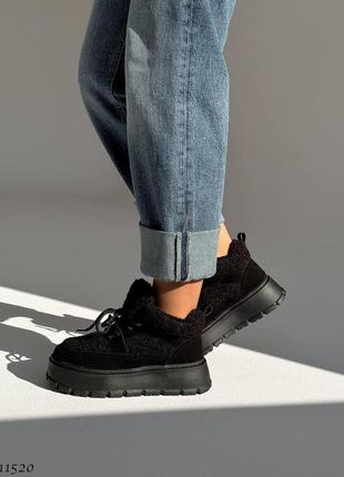 Женские зимние замшевые ботинки с мехом тедди