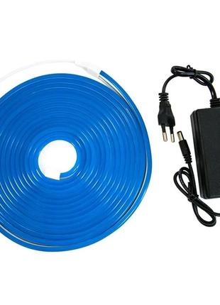 Неоновая лента led neon 5м, blue 12v-220v, гибкая неоновая лента в силиконе синяя 07409 фото