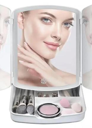 Дзеркало led mirror my fold away з підсвіткою, настільне led дзеркало з органайзером 9510