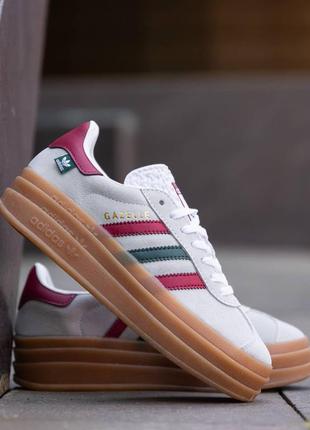 Кросівки в стилі adidas gazelle висока подошва білі кеди кроссовки адідас широка сірий