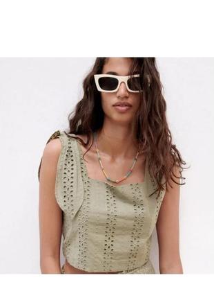 Стильний вкорочений бавовняний топ zara прошва