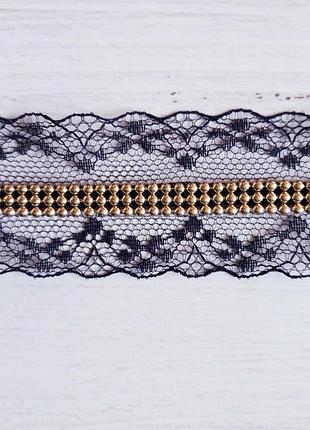Тесьма кружево декоративное с золотыми бусинами