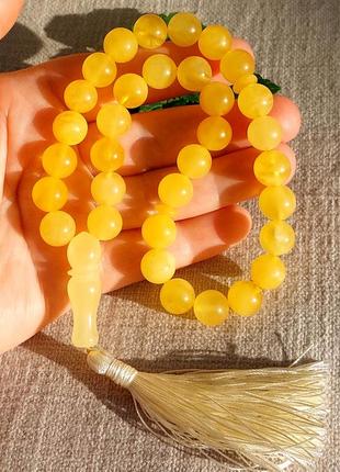 Арабские янтарные жимки из желтого матового высококачественного янтаря 33 бусины, латиноамериканские янтарные четки высокое утенство
