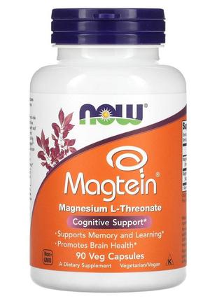 Магній l-треонат now foods magtein підтримує пам'ять 90 рослинних капсул