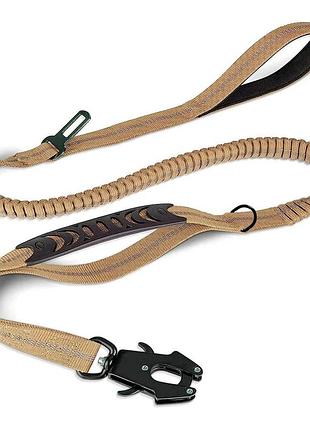Банджи-поводок для собак мощным вращающимся металлическим карабином лягушка бежевый