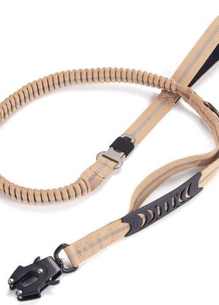 Банджи-поводок для собак мощным вращающимся металлическим карабином лягушка бежевый2 фото