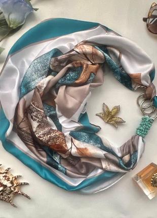 Дизайнерська хустка "бірюзоі мрії" від бренда my scarf, прикрашена натуральним каменем