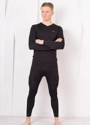 Чоловіча термофутболка з довгими рукавами thermosoft двошарова з мікроначесом lans чорна