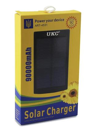 Повербанк solar 90000 mah з led ліхтарем і сонячною панеллю, портативний зарядний пристрій