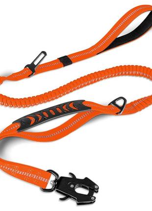 Банджи-поводок для собак мощным вращающимся металлическим карабином лягушка оранжевый