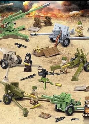 Конструктор фигурки человечки советские военные вторая мировая война с пушками для лего