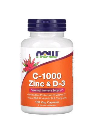 Вітамін c 1000 мг + цинк + d-3 (c-1000 + zinc + d-3) now foods 100 вегетаріанських капсул