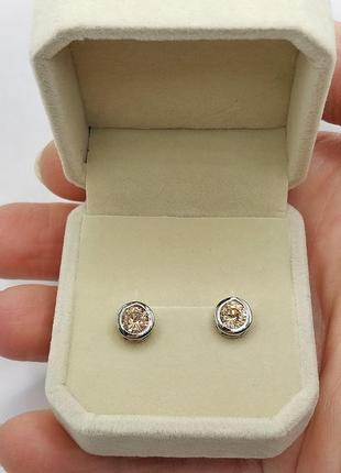 Подарок девушке серьги в стиле минимализм "янтарный топаз в серебре" ювелирный сплав в бархатной коробочке