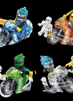 Конструктор фігурки чоловічки ніндзя ninjago на мотоциклах та скелетах